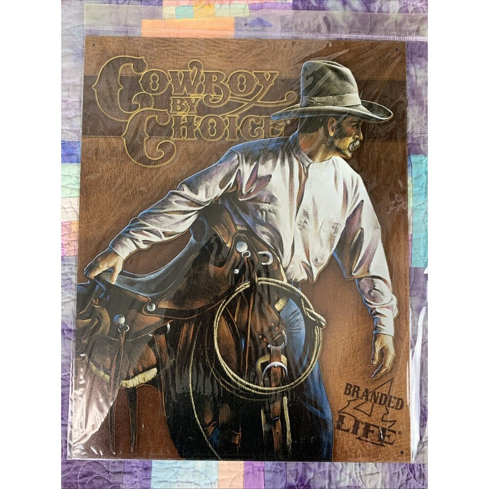 Cowboy By Choice Branded For Life Metal 12.5x16 Man Cave Bar Garage Decor